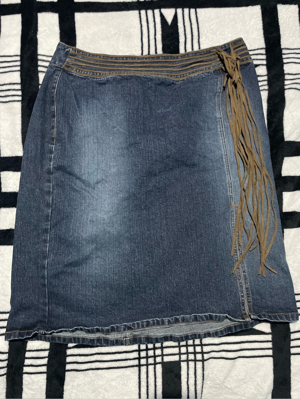Venezia denim brown belt midi skirt